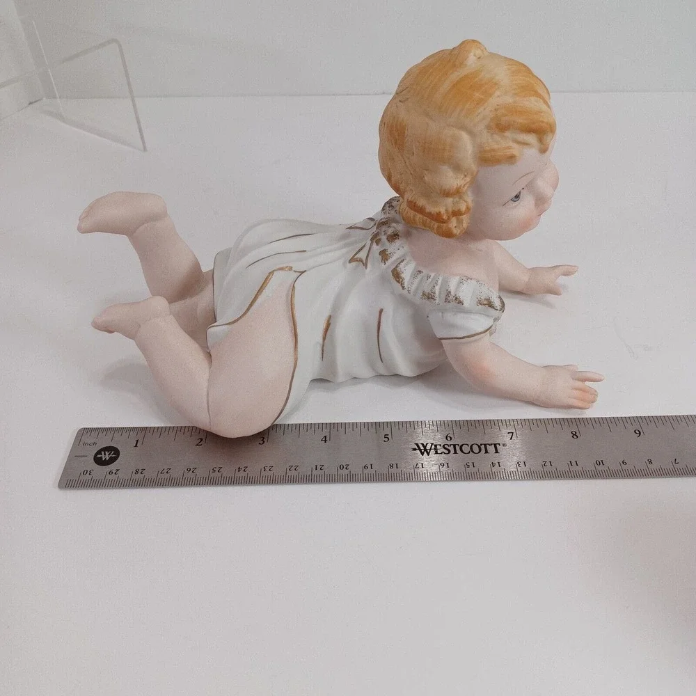Vintage KPM Set Of 2 Large Bisque Porcelain Piano Babies Blonde Blue Eyes Japan